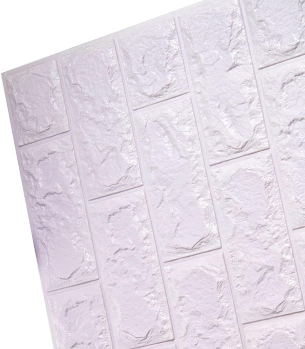 3D Wall Panel Sticker – 70x77cm (5.6 Sq.Ft) | White color Faux Brick Wallpaper | Waterproof Self-Adhesive Wall Decor for Bedroom, Living Room, Home