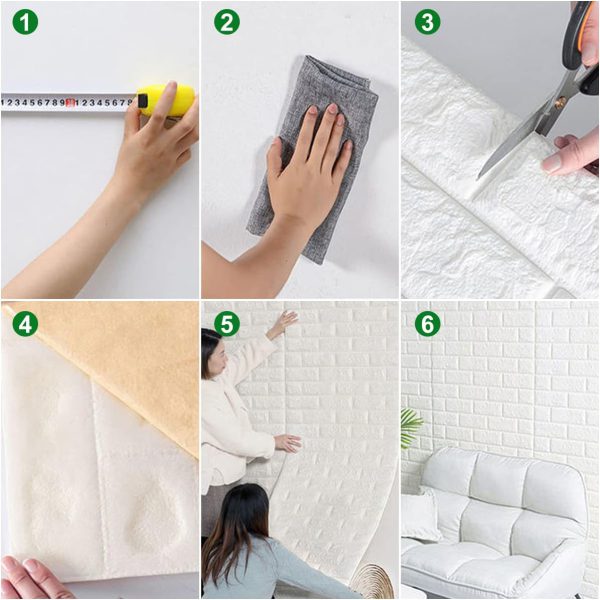 3D Wall Panel Sticker – 70x77cm (5.6 Sq.Ft) | White color Faux Brick Wallpaper | Waterproof Self-Adhesive Wall Decor for Bedroom, Living Room, Home